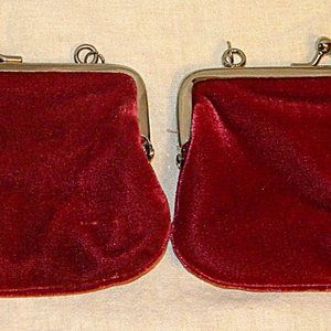 2 vintage Coin Purses Red velvet outside, pink satin interior Single snap closur